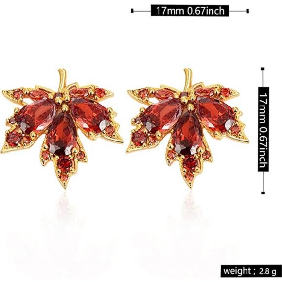 Maple Leaf Earrings | Sparkly Crystal Fall Jewelry | Elegant Gift for Women - Picture 4 of 5